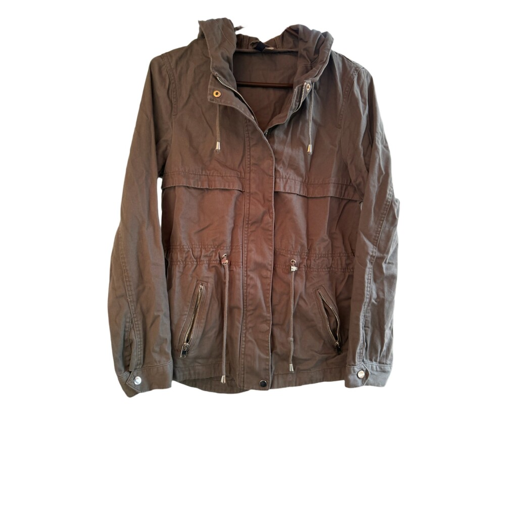 Olive Green Hooded Utility Jacket Women's Size 6 Drawstring Waist